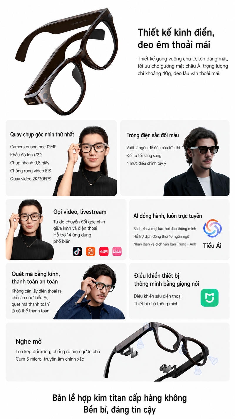 Kính Thông Minh Xiaomi Ai Glasses - Chính Hãng, New Seal Kính Thông Minh Xiaomi Ai