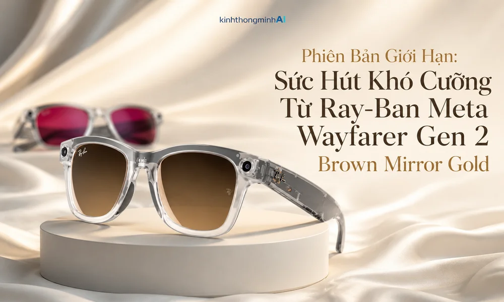 Hình ảnh đại diện Ray-Ban Meta Wayfarer Gen 2 Brown Mirror Gold phiên bản giới hạn, nổi bật với thiết kế Wayfarer biểu tượng, gọng trong suốt hiện đại và tròng Brown Mirror Gold đầy cuốn hút.