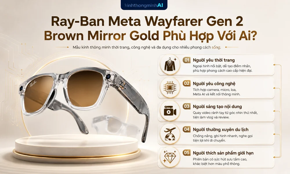 Phiên Bản Giới Hạn: Sức Hút Khó Cưỡng Từ Ray-Ban Meta Wayfarer Gen 2 Brown Mirror Gold Ray-Ban Meta Wayfarer Gen 2 Brown Mirror Gold Phù Hợp Với Người Yêu Thời Trang, Công Nghệ, Sáng Tạo Nội Dung, Du Lịch Và Người Thích Phiên Bản Giới Hạn.